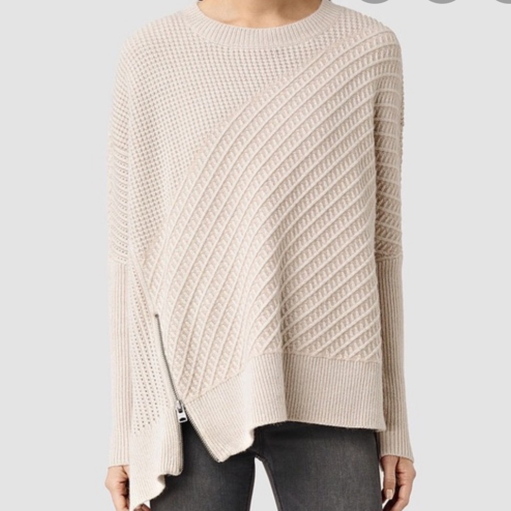 ALL SAINTS fragment side zip sweater in Porcelain